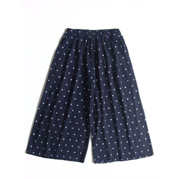 日系森女文藝百搭2025夏新款休閑棉麻闊腿褲九分褲寬松裙褲圓點