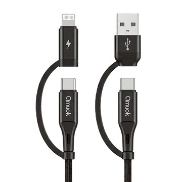 【amuok】四合一60W充電線 150cm USB-A+Type-C to Type-C+Lightning 多合一充電線