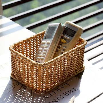 桌面收納籃塑料藤編 日式遙控器收納筐鑰匙零食籃 化妝品儲物籃子
