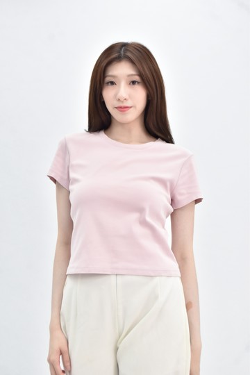 (L) uniqlo 棉質短版粉色短袖上衣