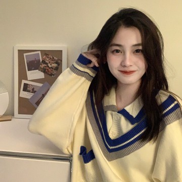 學院風jk軟糯毛衣女套頭寬松外穿慵懶假兩件針織衫上衣設計感小眾