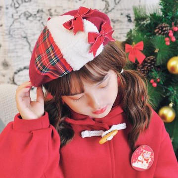 本守造原創手工拼接毛呢貝雷帽秋冬保暖日本日韓日系格子新年圣誕