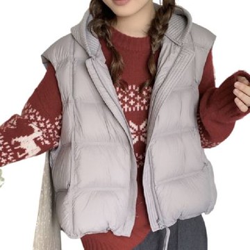 [米蘭精品] 現貨+預購 頂級真羽絨背心90%鴨絨羽絨衣秋冬保暖上衣大碼休閒女裝-針織連帽女外套4色74mw12