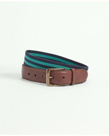 Brooks Brothers Men's Webbed Cotton Belt With Brass-Tone Buckle | Green/Navy | Size 32