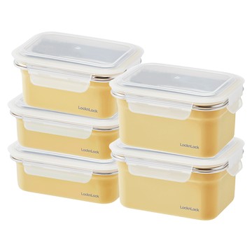 LocknLock 樂扣樂扣 可微波輕漾粉彩不鏽鋼保鮮盒 極致便當5件組  1組  500ml + 1L 2個 + 1.2L 2個