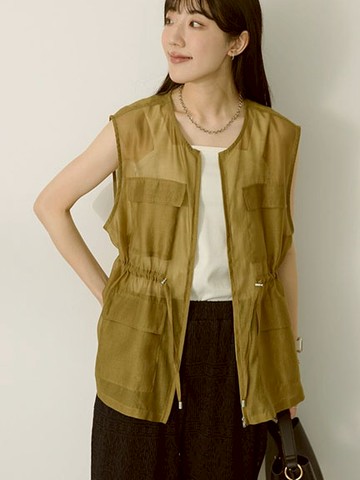 透明口袋設計抽繩背心(0H000006000) - AMERICAN HOLIC