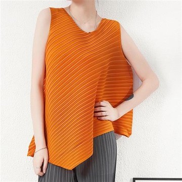 【米蘭精品】現貨+預購 三宅風上衣褶衣褶皺上衣高級折衣彈力女裝顯瘦摺衣大碼-寬鬆無袖T恤13色74lj2