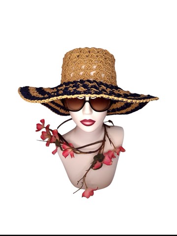 寬帽簷手工鉤織草編帽