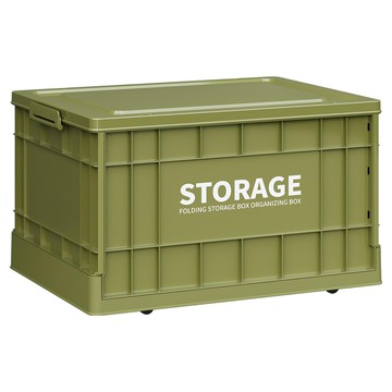 FAmILyLIFE 生活 工業風附輪可疊加折疊收納箱 47L  37.5 x 52 x 30.5cm  橄欖綠  1個