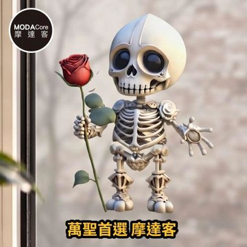 摩達客萬聖節窗貼｜2612款超Q立體紅玫瑰骷髏靜電貼玻璃貼 單片入｜店面櫥窗派對佈置裝飾品冰箱貼