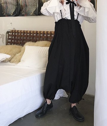 FINDSENSE H1 2018 夏季 新款 日本 復古 小眾款 哈倫褲 背帶 吊襠褲 男闊腿褲 獨家款