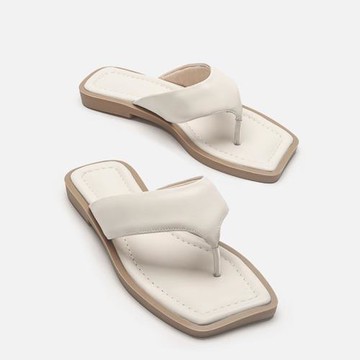 法式平底拖鞋女夏外穿2025年新款方頭夾趾人字拖休閑度假沙灘涼拖