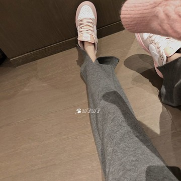 灰色開叉休閑褲女春秋新款寬松顯瘦百搭運動褲慵懶風直筒拖地長褲