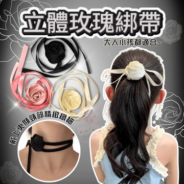 玫瑰 【是頸鍊也是髮飾】絲緞 立體玫瑰綁帶 項鍊 玫瑰髮飾 髮帶 髮飾 飄帶 法式浪漫 花朵 髮束 髮飾