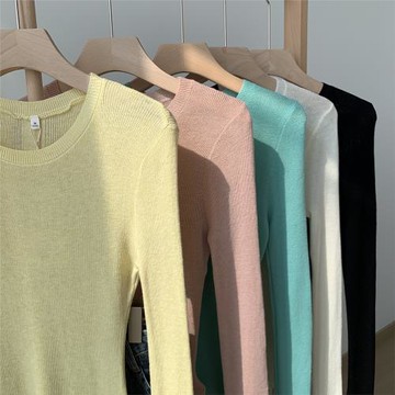 針織衫女2023秋新款女裝高級感顯瘦毛衣長袖薄款氣質打底上衣