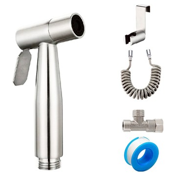 Reddot 紅點生活 不鏽鋼增壓馬桶噴槍沖洗器組 不鏽鋼噴頭伸縮管組 附馬桶掛架  1組  不鏽鋼 銀色