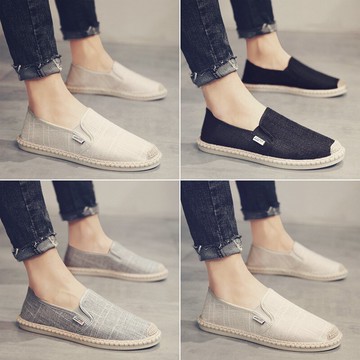 秋季透氣亞麻漁夫帆布男鞋一腳蹬懶人防臭潮鞋老北京男士休閑布鞋