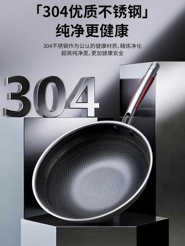 304不銹鋼炒鍋蜂窩不粘鍋家用炒菜鍋燃氣灶電磁爐專用不沾平底鍋