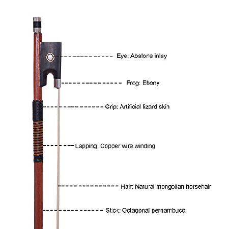 AMZZ Violin Bow Size Octagonal Stick, Ebony Frog, and Horse Hair for Exceptional Sound Quality Ideal for Intermediate to Advanced Violinists