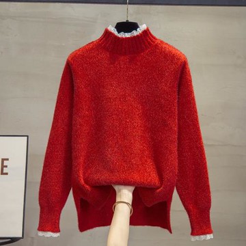 蕾絲半高領毛衣女加厚打底衫2025秋冬新款針織衫內搭水貂絨上衣潮