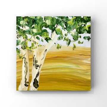 樺樹油畫樺樹藝術品春天場景鄉村風景的魅力