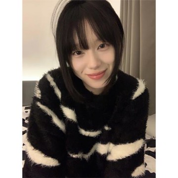 2025秋冬新款加厚長毛馬海毛針織女慵懶風黑白虎紋寬松水貂絨毛衣