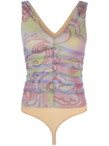 Giorgio Armani Pre-Owned - 2000s abstract-print ruched body - women - Nylon/Elastane/Nylon/Elastane - L - Purple