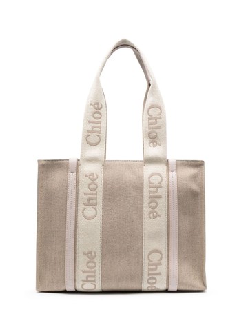 Chloé - logo-embroidered linen tote bag - women - Linen/Flax/Calf Leather/Linen/Flax - One Size - Neutrals
