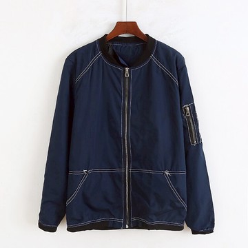 圓領絎線短款夾克衫 春季新款寬松休閑上衣男女長袖外套 L/16-4