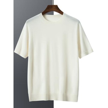 精紡68支3股100%純山羊絨衫短袖男士夏季薄款低圓領半袖針織t恤衫