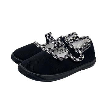 bimbobimba 女童棉質微笑平底鞋 黑色 舒適透氣學步鞋  180mm