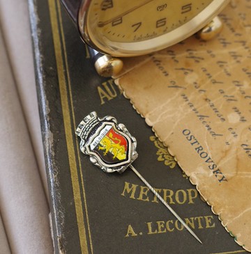 古董Vintage經典銀色城堡比利時國徽獅子盾牌別針胸針B1858