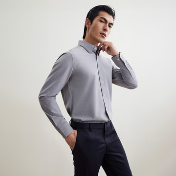 免熨防皺多面彈性吸濕排汗速乾暗紋長袖上班襯衫/霜灰色 | 5612326292