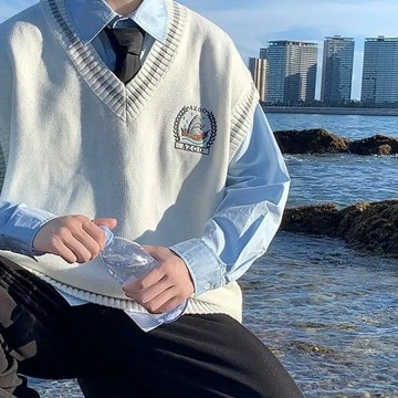 【老林】無袖毛衣背心男 秋冬季 寬鬆坎肩情侶打底衫 v領針織衫加厚韓版馬甲