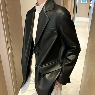 【巴黎精品】現貨+預購 頂級真皮西裝外套真羊皮皮衣秋冬風衣夾克休閒女裝-中長款羊皮西服女外套a1le34