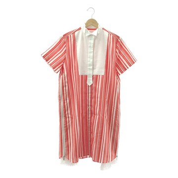 sacai  側邊拉鍊條紋襯衫裙 | 1 號 | 紅白 | 女款