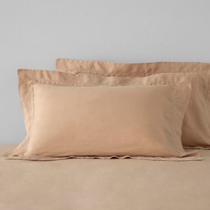 查莉繡洞款100%亞麻枕套2入 裸沙色