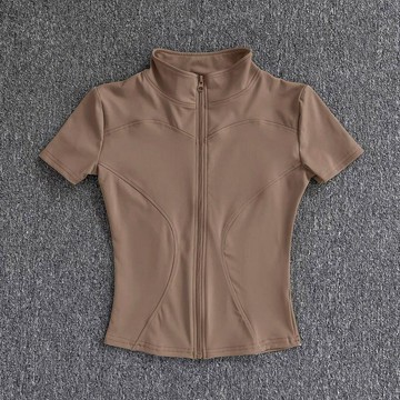 臺灣出貨 瑜伽服女夏季新款緊身t恤運動短袖拉鍊上衣專業跑步普拉提健身服瑜伽服女瑜伽短袖透氣T恤
