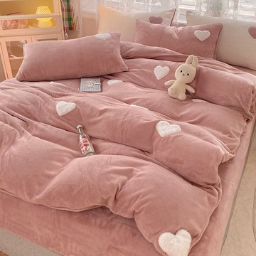 公主風冬季加厚牛奶絨床上用品四件套珊瑚絨被套雙面法蘭萊絨床單