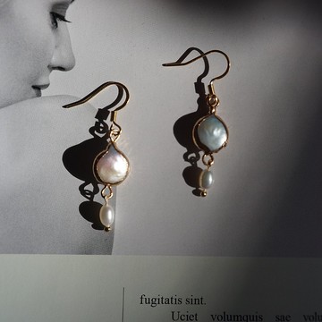 鈕扣巴洛克珍珠耳環耳墜