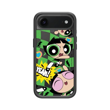 iPhone Air Mod NX -邊框背蓋組合 (相機按鈕) 黑 - The Powerpuff Girls 飛天小女警 - 毛毛 - 可愛格紋款