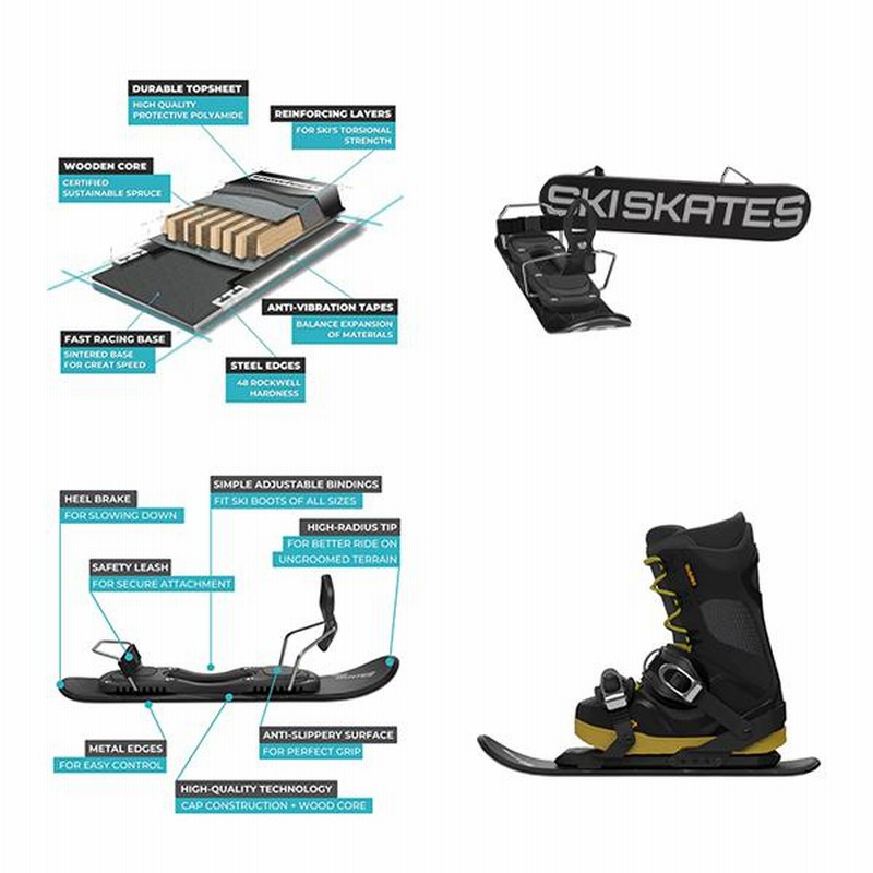 【箱付き】skiskates スキースケート　スノーボードブーツ用　ホワイトショートスキー