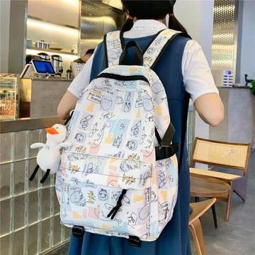 書包女小清新中學生涂鴉印花初中生高中生大容量背包大學生雙肩包