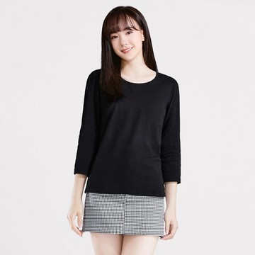 圓領七分袖純棉上衣