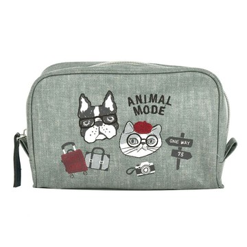 Kusuguru Japan日本眼鏡貓零錢手機包 帆布質感化妝包小物包-綠色