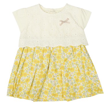 akachan honpo - 短袖洋裝-蕾絲拼接-黃色