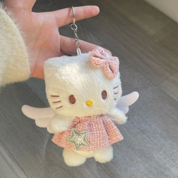 kitty吊飾🎀 粉裙子kt貓翅膀學生包包掛件鑰匙扣公仔玩偶 包包吊飾 包包掛件 可愛吊飾 包包掛飾 書包吊飾 毛絨吊飾