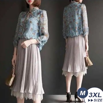 【LANNI 藍尼】現+預 寬鬆小碎花木耳邊綁帶燈籠袖長袖襯衫(長袖/泡泡袖/襯衫)