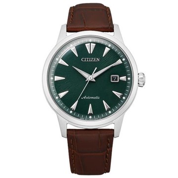 【CITIZEN】星辰 NK0001-25X 沉穩紳士 限量 黑潮復刻 皮錶帶 機械男錶 銀/綠 41mm