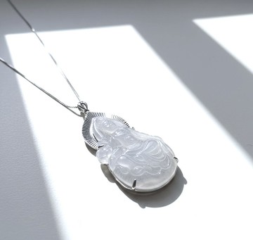 冰種翡翠觀音菩薩項鍊 925純銀 | 天然緬甸玉翡翠A貨 | 送禮